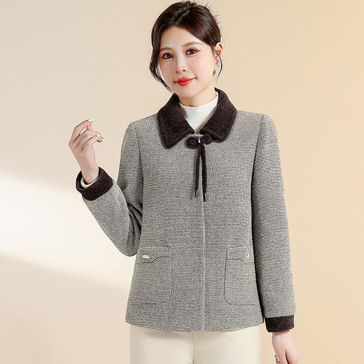 QYM CS25D77-Y优雅风仿貂绒外宽松厚款保暖毛呢休闲上衣 商品图0