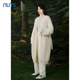 NUTS春秋季新款白色气质甜美宽松显瘦长款针织外套女411052360