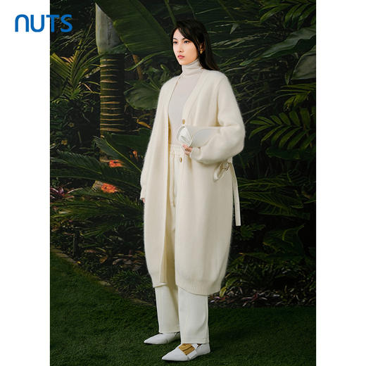 NUTS春秋季新款白色气质甜美宽松显瘦长款针织外套女411052360 商品图0