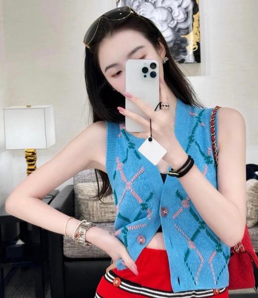 GY08-香奈儿 早秋新款 立体几何菱格嵌花针织马甲上衣（LS*MM）-10.14直播款 商品图0
