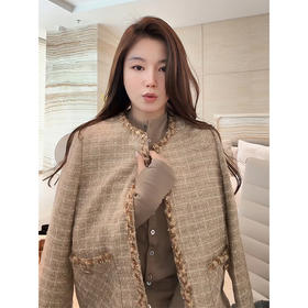 COCO ZONE  刘一一流金岁月时尚冬季新款小香风优雅格纹长袖外套CC2D3215