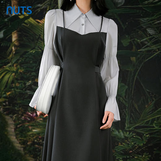 NUTS春秋季新款气质拼接高腰通勤A字中长款连衣裙女412101126 商品图1