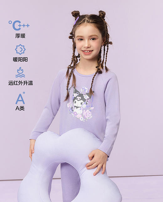 【春上新】8楼爱慕儿童Aimer Kids女孩25AW暖阳酷洛米花语单层圆领长袖AK172J821，吊牌价399元 商品图0