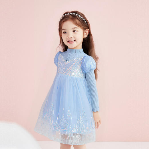 笛莎Deesha 童装女童连衣裙2025冬新款网纱拼毛织公主裙 商品图0