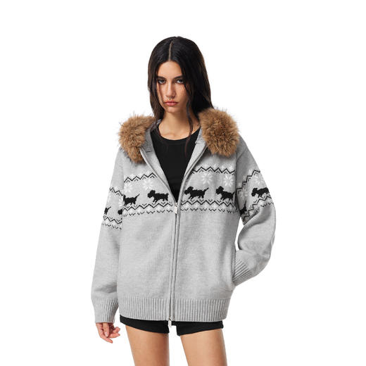 FDR官方店 可拆卸毛领小狗费尔岛毛衣外套男女秋季情侣针织衫开衫 商品图0