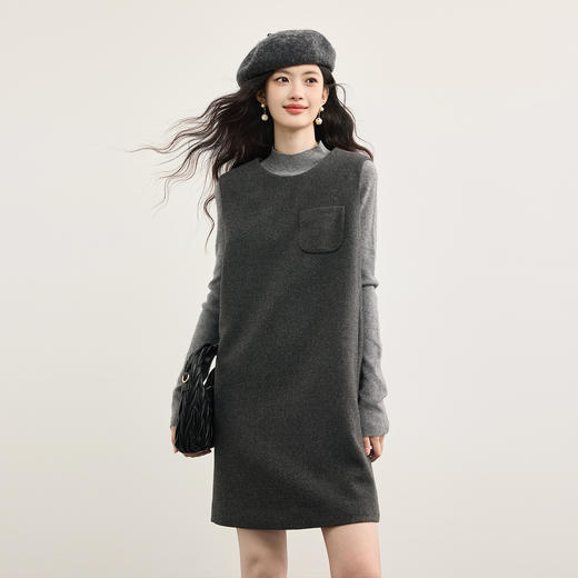 【10/15新品】熙世界格雷穿搭毛呢背心连衣裙女2025年秋冬新款直筒无袖马甲裙子 商品图3