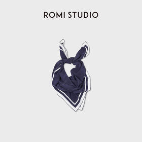 ROMI STUDIO“法式蓝调”100%桑蚕丝手工卷边方形丝巾 RWDSP31467
