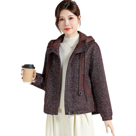 QYM CS25D76-Y时尚连帽毛呢外套呢子休闲上衣 商品图4