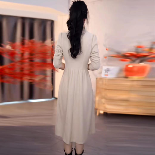 QYM 25PB50-Y时尚连衣裙气质收腰中长款洋气厚款裙 商品图2