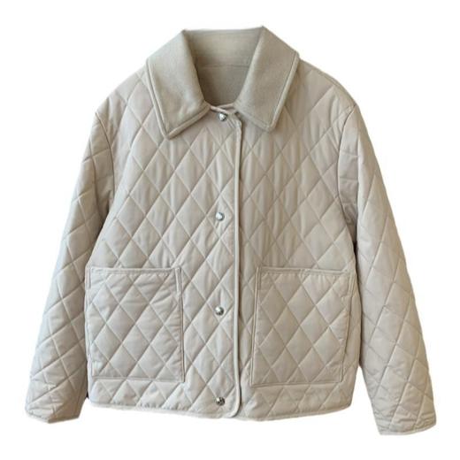 柜上2W+！棉服里的天花版！2025菱格绗缝女士外套双面可穿羊毛领夹克 商品图4