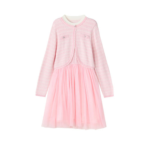 笛莎Deesha 童装女童连衣裙2025冬新款小香风羊毛拼接网纱裙 商品图4