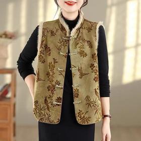 新中式加厚夹棉马甲女秋冬新款国风提花无袖外搭背心外穿唐装上衣2025