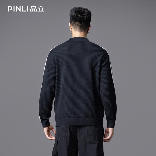 PINLI品立2025秋季新款POLO领宽松毛衣男潮牌休闲翻领条纹针织衫GD253110133 商品图4
