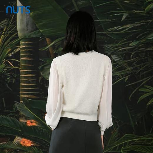 NUTS春秋新款白色V领气质百搭直筒短款针织开衫外套女412052099 商品图4