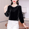 XMZ1220高端丝绒上衣女士长袖2025新款秋冬宽松打底妈妈洋气高贵小衫大码 商品缩略图2