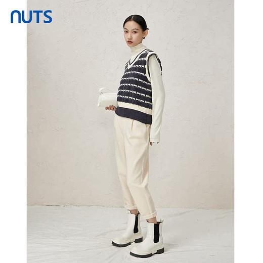 NUTS冬季新款别致条纹撞色V领针织外穿马甲背心女343053199 商品图2
