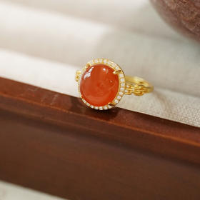 ISME满钻南红戒指 红玛瑙喜气红运富贵吉祥 10mm大单珠戒指红色首饰