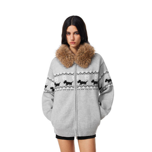 FDR官方店 可拆卸毛领小狗费尔岛毛衣外套男女秋季情侣针织衫开衫 商品图2