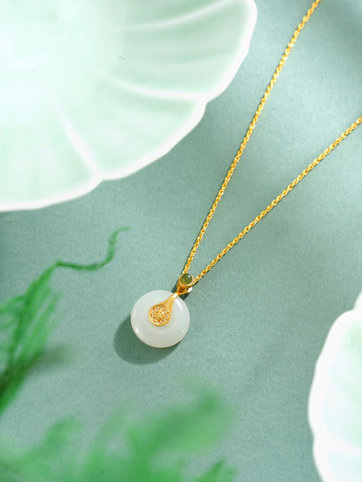 子佩集【繁花相扣】S925银套链【DZ04371】镀金平安扣和田玉古法银项链2510 商品图2