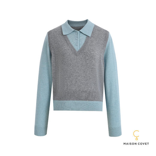 MAISON COVET 纯山羊绒假两件式拼色上衣 商品图3