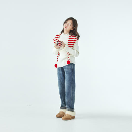 棵初25年冬季新款亲子中大女童木耳边针织打底衫棉羊绒混内搭上衣 商品图2