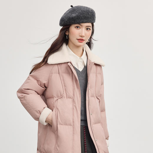 【10/15新品】熙世界重磅90白鸭绒羽绒服女中长款毛绒翻领保暖外套2025冬季新款 商品图4