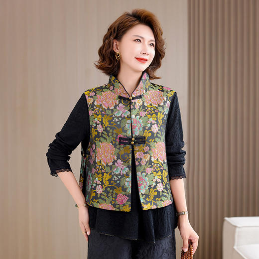 KQL 422H2888新中式国风提花织锦马甲复古中式背心上衣 商品图4