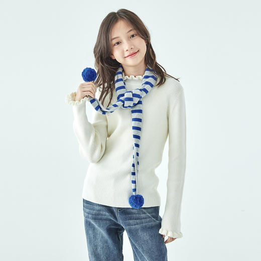 棵初25年冬季新款中大女童经典撞色条纹三角围巾纯棉百搭儿童围脖 商品图4