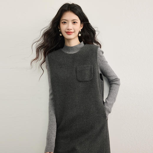 【10/15新品】熙世界格雷穿搭毛呢背心连衣裙女2025年秋冬新款直筒无袖马甲裙子 商品图2