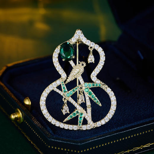 新中式国风葫芦竹叶喜鹊高档胸针，精致外套配饰西装气质轻奢胸花LY-M-321 商品图0