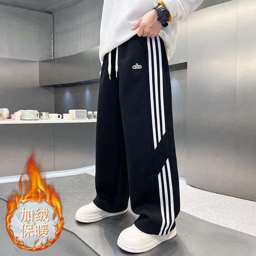 【秋冬款休闲裤子】新款男童中大童秋装 运动儿童针织直筒加绒卫裤 商品图8