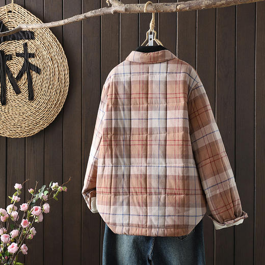 2025秋冬款复古民族风改良文艺宽松加棉加厚长袖格子衬衫上衣女 商品图1
