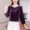 XMZ1220高端丝绒上衣女士长袖2025新款秋冬宽松打底妈妈洋气高贵小衫大码 商品缩略图0