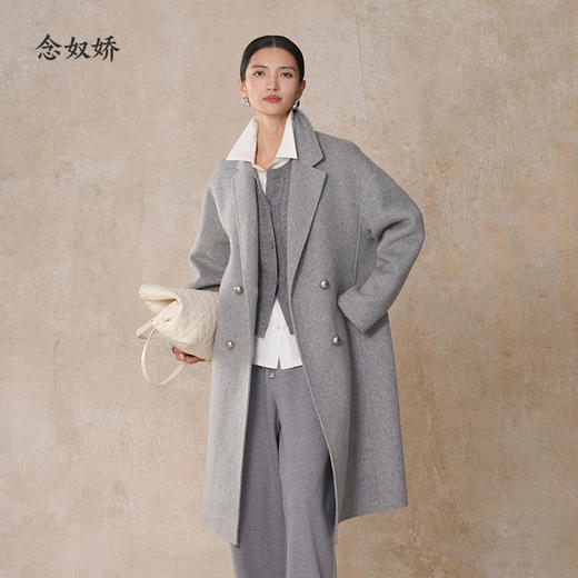 【商场同款】CNC5011 “ 智性灰色大衣 ” 蚕丝羊绒双面呢材质 中长款 轻暖无压 商品图0