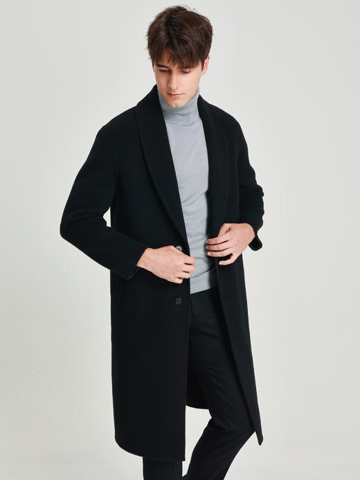 callisto黑色全羊毛青果领大衣 商品图3