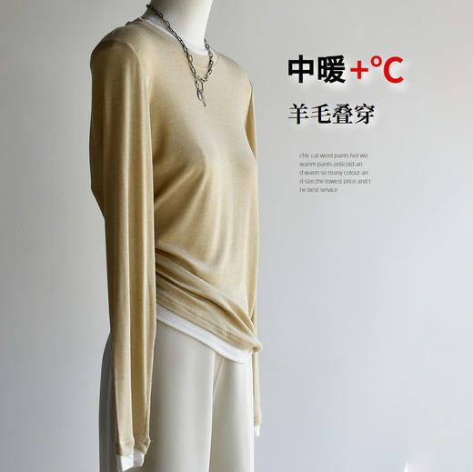 【89元2件】【羊毛叠叠衣】25秋冬新女装上衣撞色叠穿发热羊毛长袖保暖打底衫 商品图0