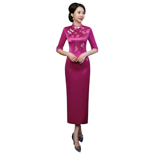 新品婚宴喜婆婆重礼服修身改良长款旗袍女中年妈妈中国风旗袍 商品图4