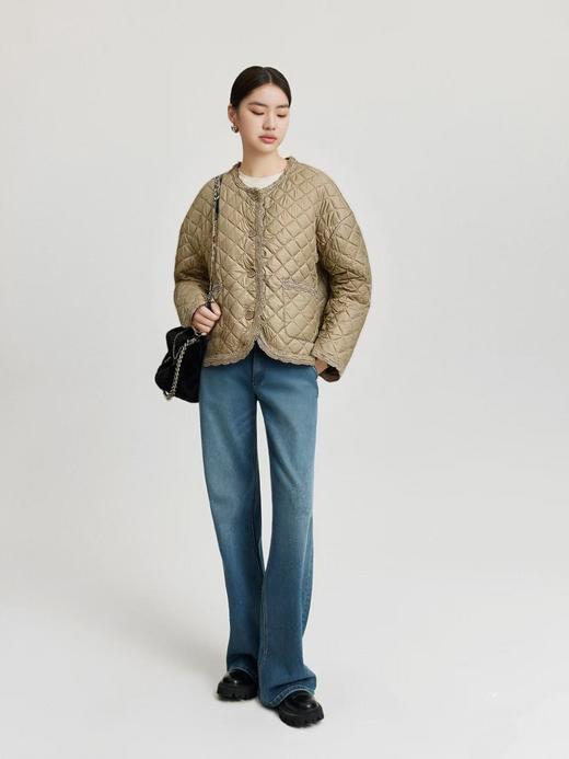 太划算了！！89309卡其重工刺绣蕾丝边夹棉绗缝外套-喜出 商品图0