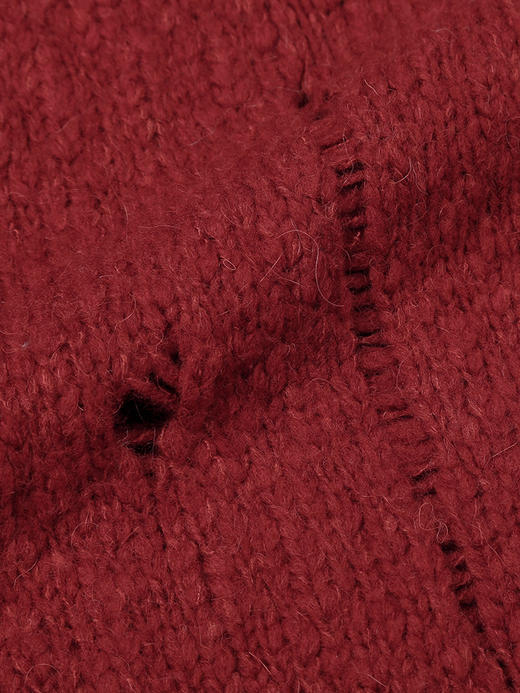 复古红 V 领针织开衫女秋冬新款慵懒风宽松显瘦破洞设计感毛衣外套外穿 商品图2