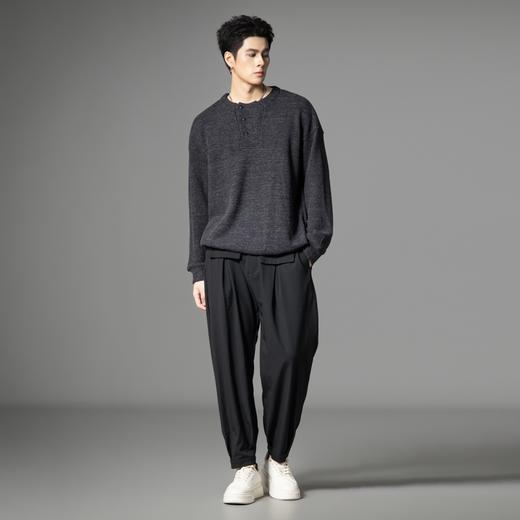 PINLI品立2025秋季新款肌理感针织套头卫衣复古潮男宽松休闲上衣B253109046 商品图4