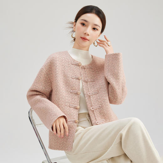 SM 2759羊毛小香风时尚短款宽松圆领中式盘扣毛呢外套 商品图2