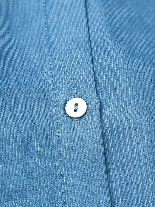 复古蓝色立领衬衫女秋季新款韩版宽松显瘦单排扣刺绣前短后长上衣 商品图3