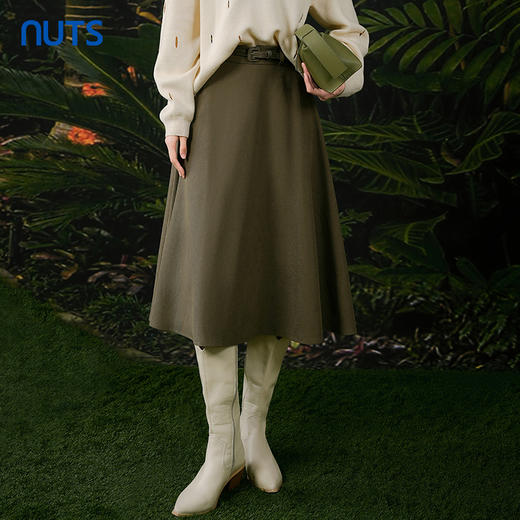 NUTS春秋季新款高级感气质高腰显瘦A字中长款连衣裙女411061177 商品图2