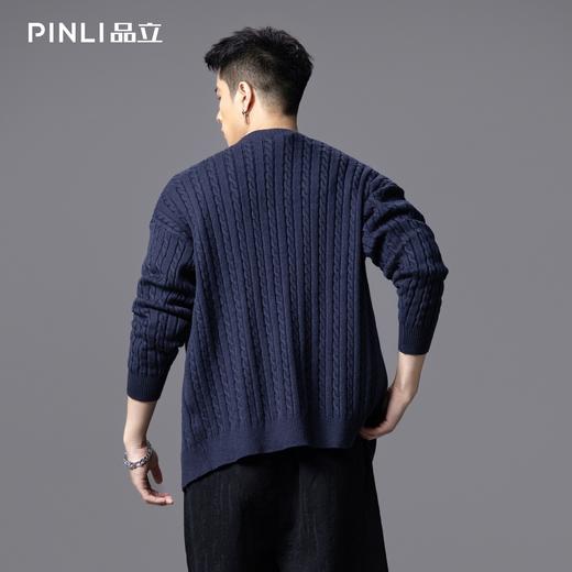 PINLI品立2025秋季新款男士宽松落肩V领开衫提花毛衣针织衫外套潮GD253110127 商品图4