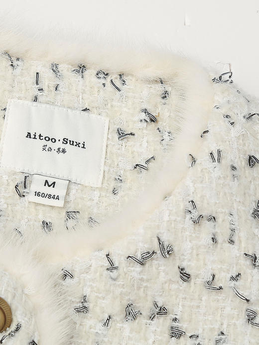 秋冬新款小香风粗花呢外套女圆领单排扣仿貂毛边设计感宽松夹棉上衣 商品图2