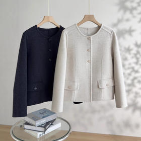 「自」全新升级【铂金会员413/天猫559/差价146】(65157)洛诗琳气质双面呢大衣2025秋冬小个子轻奢圆领毛呢外套女