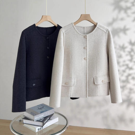 「自」全新升级【铂金会员413/天猫559/差价146】(65157)洛诗琳气质双面呢大衣2025秋冬小个子轻奢圆领毛呢外套女 商品图0