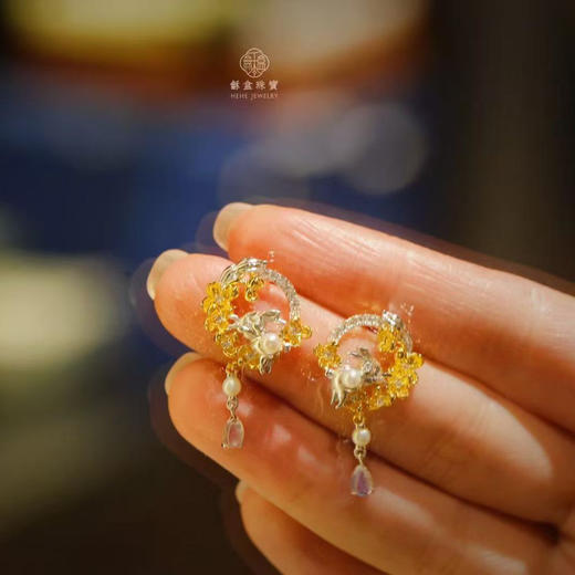 龢盒原创 银镶月兔金桂耳环｜坠入耳畔的东方童话 商品图4