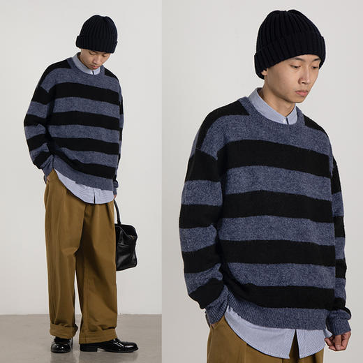 CryingCenter 宽条纹混羊驼毛针织衫毛衣 哭喊中心 商品图1