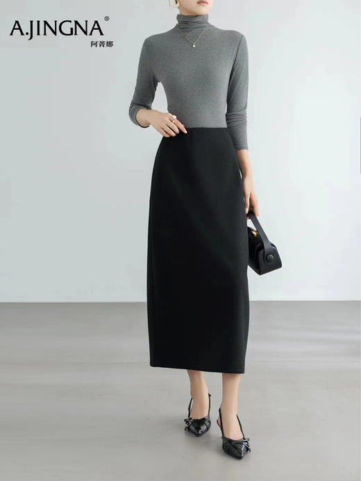 【浣熊绒羊毛针织】阿菁娜秋季新款高支羊毛直筒半裙松紧腰H型剪裁法式慵懒显瘦百搭F30D213002 商品图0